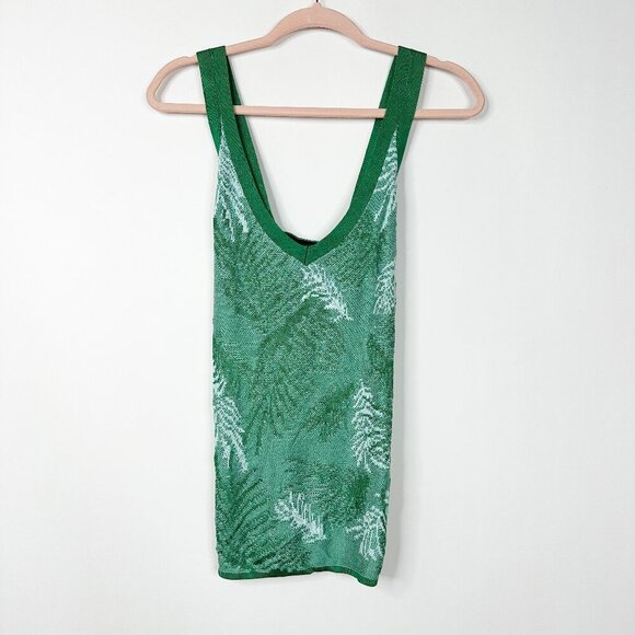 2/$30 White House Black Market Palm Tree Knit Plunge Tank Top Green Large #9984 - Picture 3 of 8